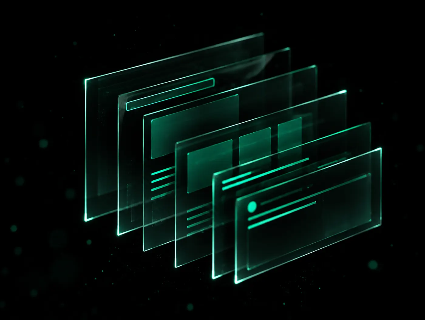 Layered glass panels showing the parts of an application interface